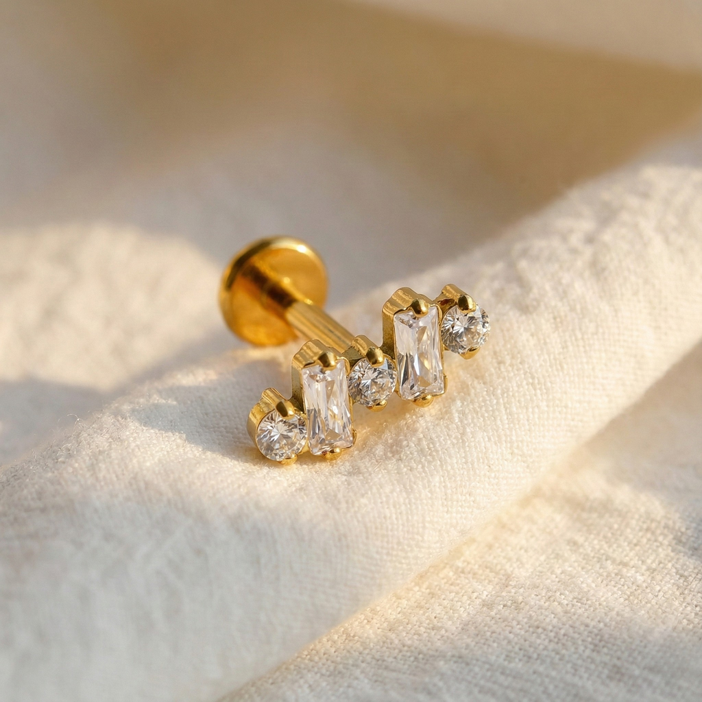 ASTM F136 Titanium Baguette CZ Climber Stud (16G)