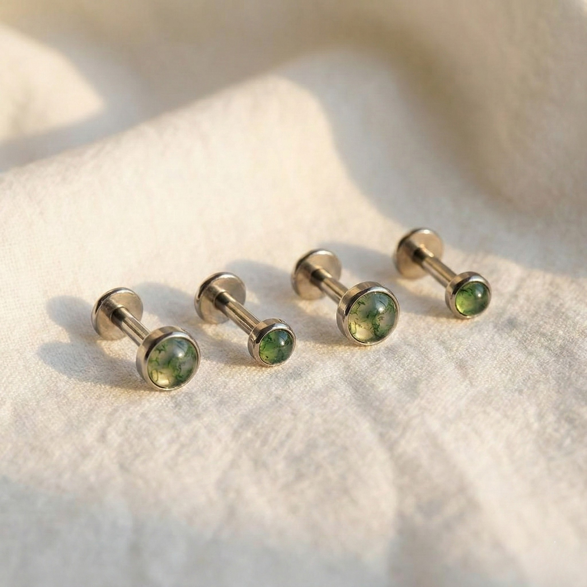 ASTM F136 Titanium Natural Moss Agate Stud (16G)