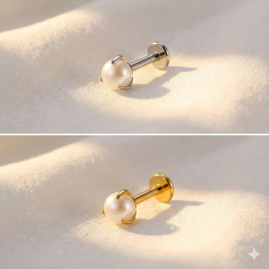 16G White Pearl Titanium Stud - Hypoallergenic ASTM F136 for Helix, Tragus, Conch & Labret