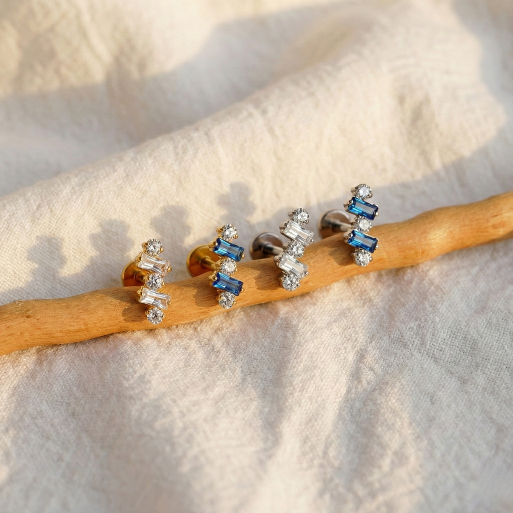 ASTM F136 Titanium Baguette CZ Climber Stud (16G)