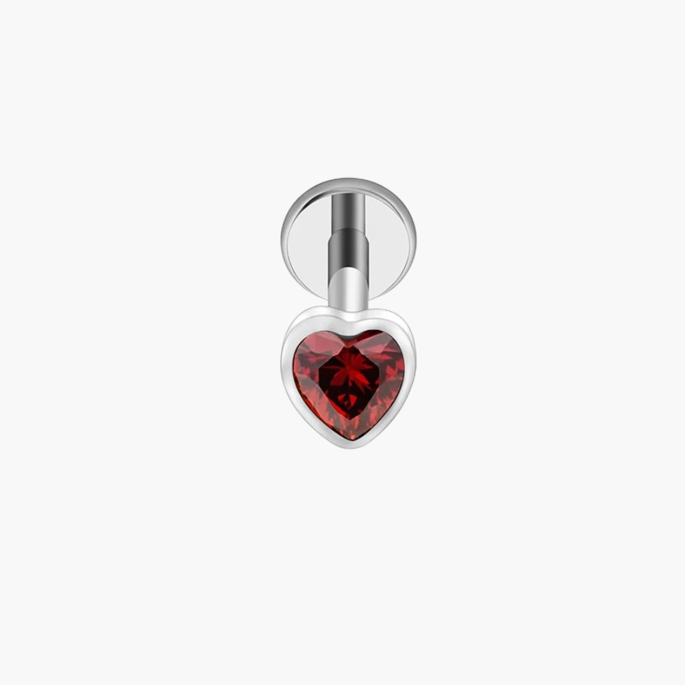 ASTM F136 Titanium Heart Shaped CZ Flat Back Labret Stud 16G Garnet Cartilage Helix Ear Piercing Halloween Jewelry