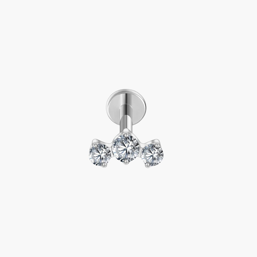 ASTM F136 Titanium Triple CZ Cluster Cartilage Earring 16G Mini CZ Labret Tragus Helix Medusa Flat Back Piercing