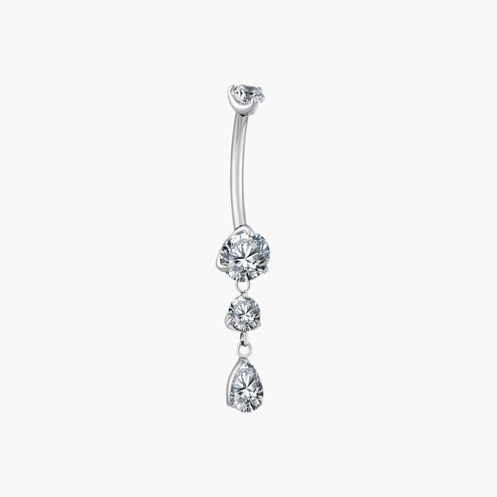 14G Teardrop CZ Dangle Titanium Belly Ring - Sparkly Navel Jewelry ASTM F136