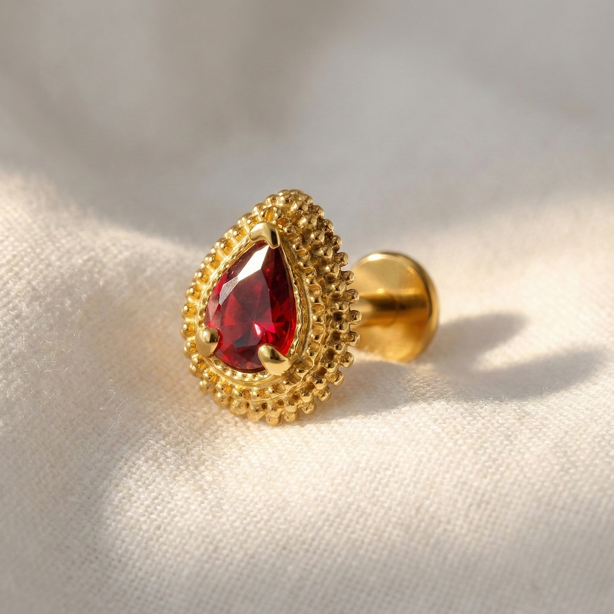 ASTM F136 Titanium Teardrop Opal & CZ Flat Back Stud