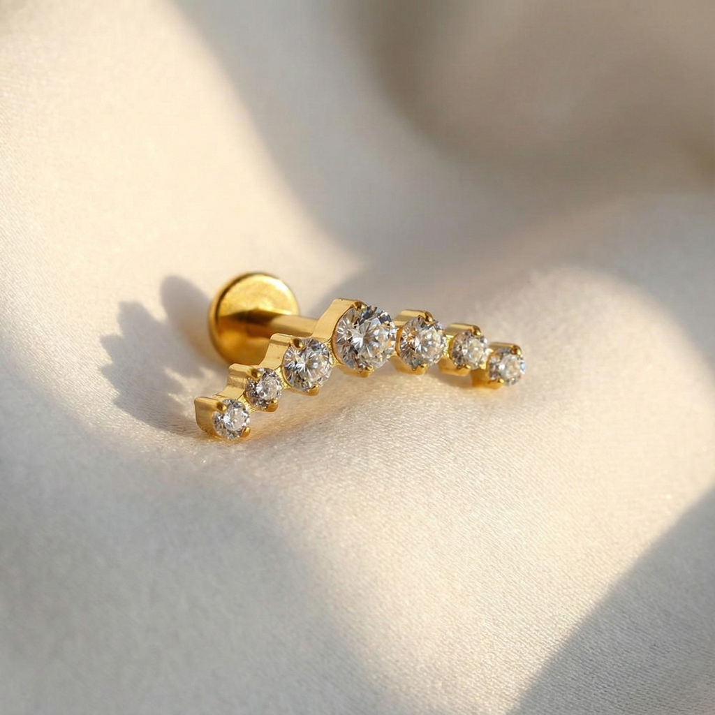 ASTM F136 Titanium 16G CZ Cluster Climber Stud Earring Labret Helix Tragus Cartilage Stud Flatback Piercing