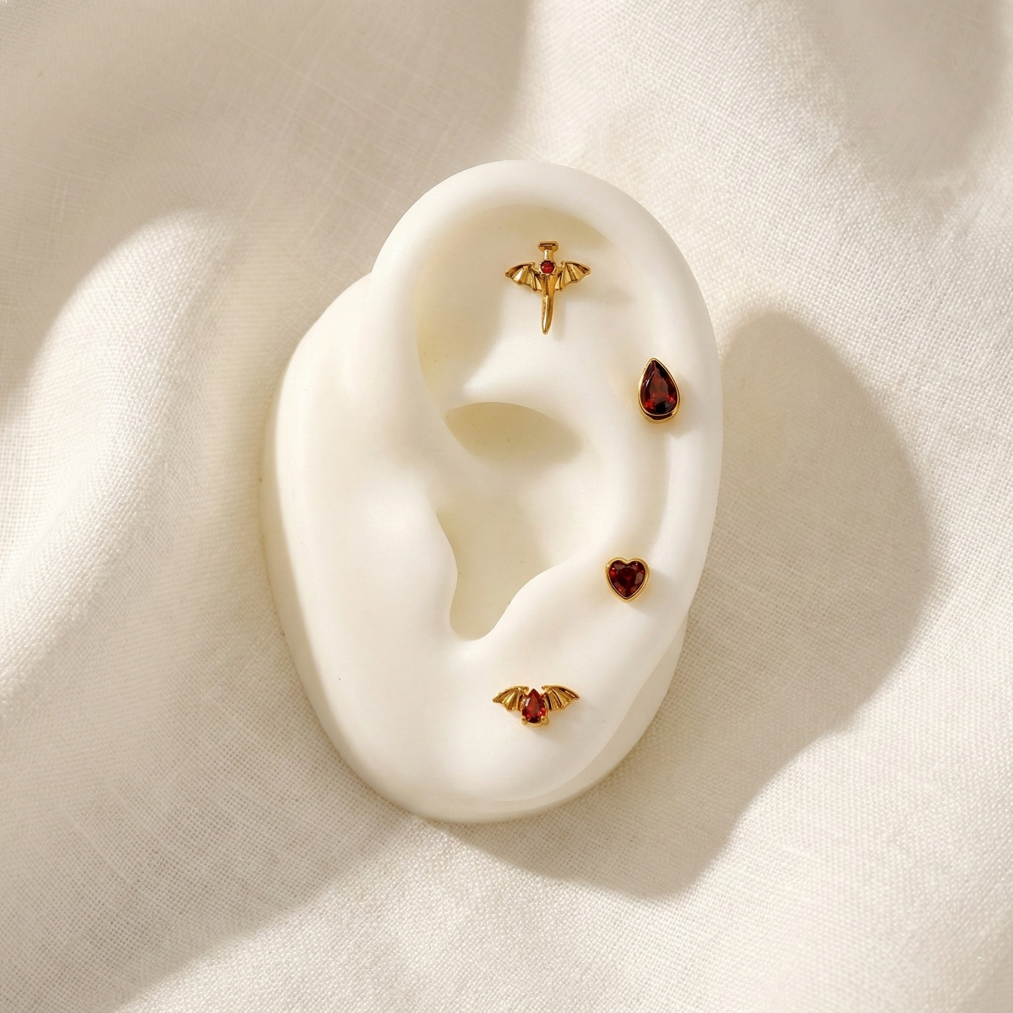 16G Garnet Heart Titanium Flatback - Dark Red CZ Stud for Helix, Tragus & Cartilage