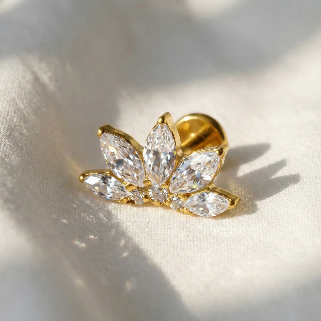 16G Lotus Conch Jewelry - Titanium Helix & Tragus Flower