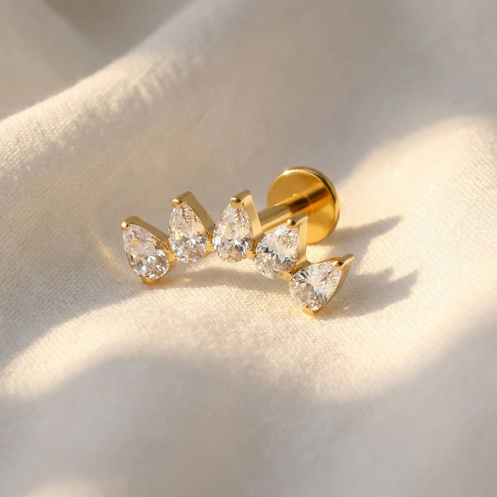 16G Titanium Fan Cluster - Pear CZ Helix & Conch Earring