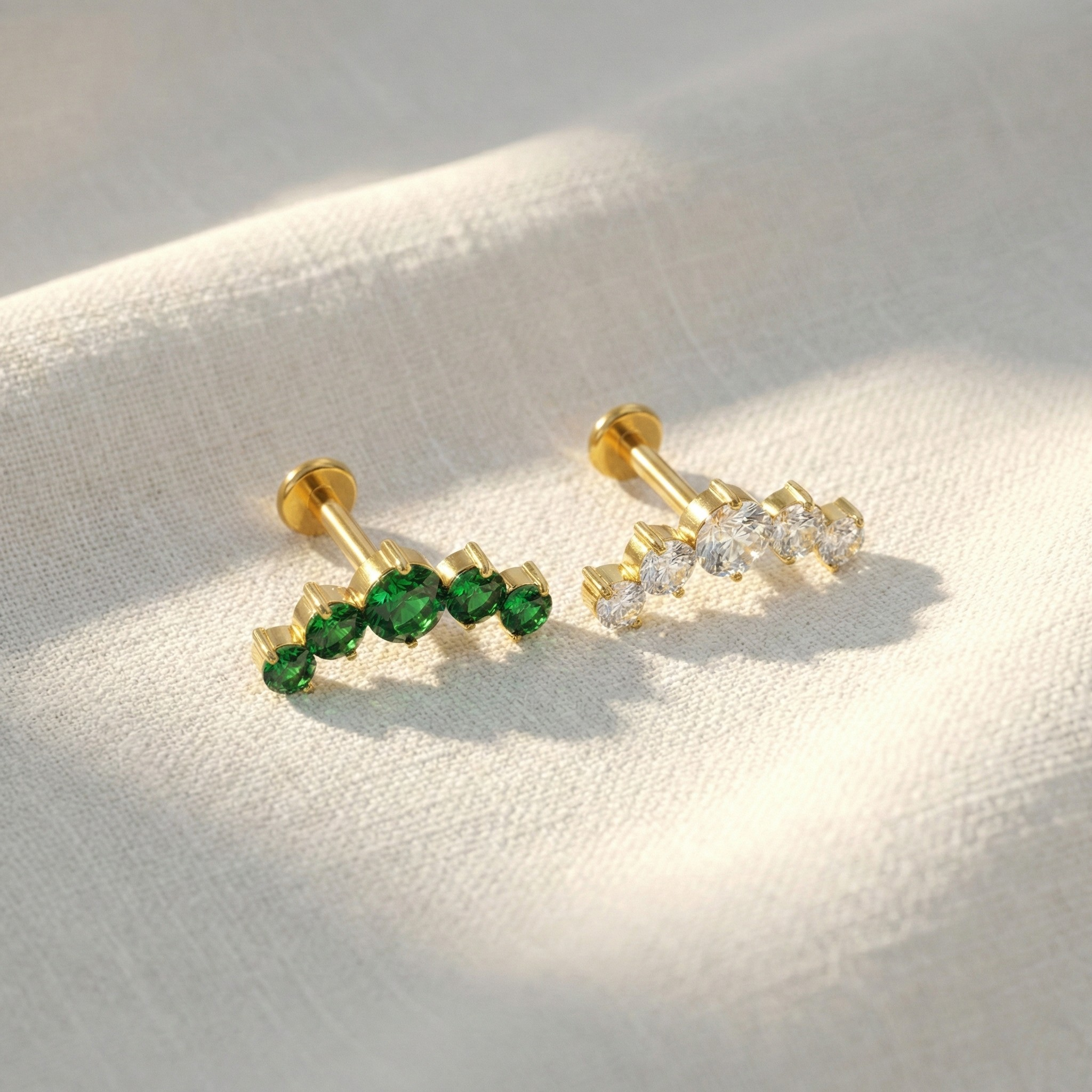 16G Titanium Ear Crawler - Curved CZ Helix & Conch Jewelry