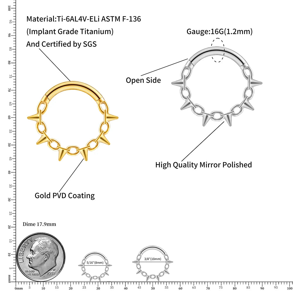 16G Spiked Chain Hoop - Titanium Septum & Daith Clicker