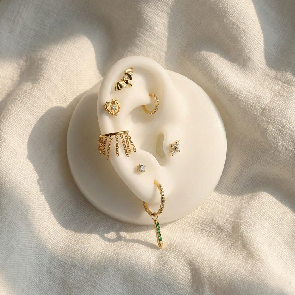 16G Titanium Bat Flatback Stud  Spooky Goth Piercing for Helix, Tragus & Cartilage