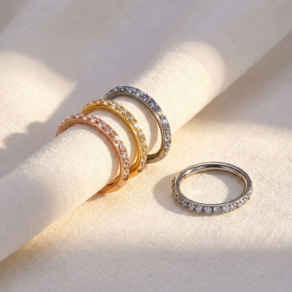 16G/18G Titanium Clicker - CZ Hoop for Septum, Helix & Tragus