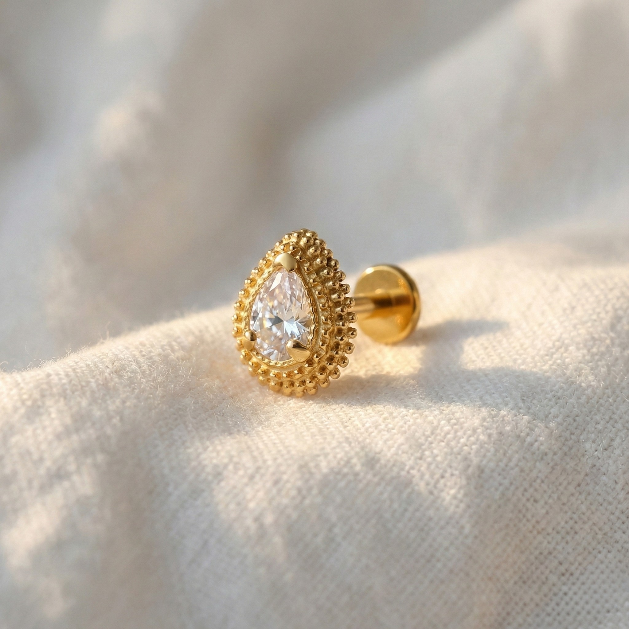 ASTM F136 Titanium Teardrop Opal & CZ Flat Back Stud