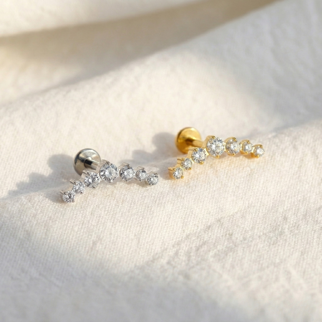 ASTM F136 Titanium 16G CZ Cluster Climber Stud Earring Labret Helix Tragus Cartilage Stud Flatback Piercing