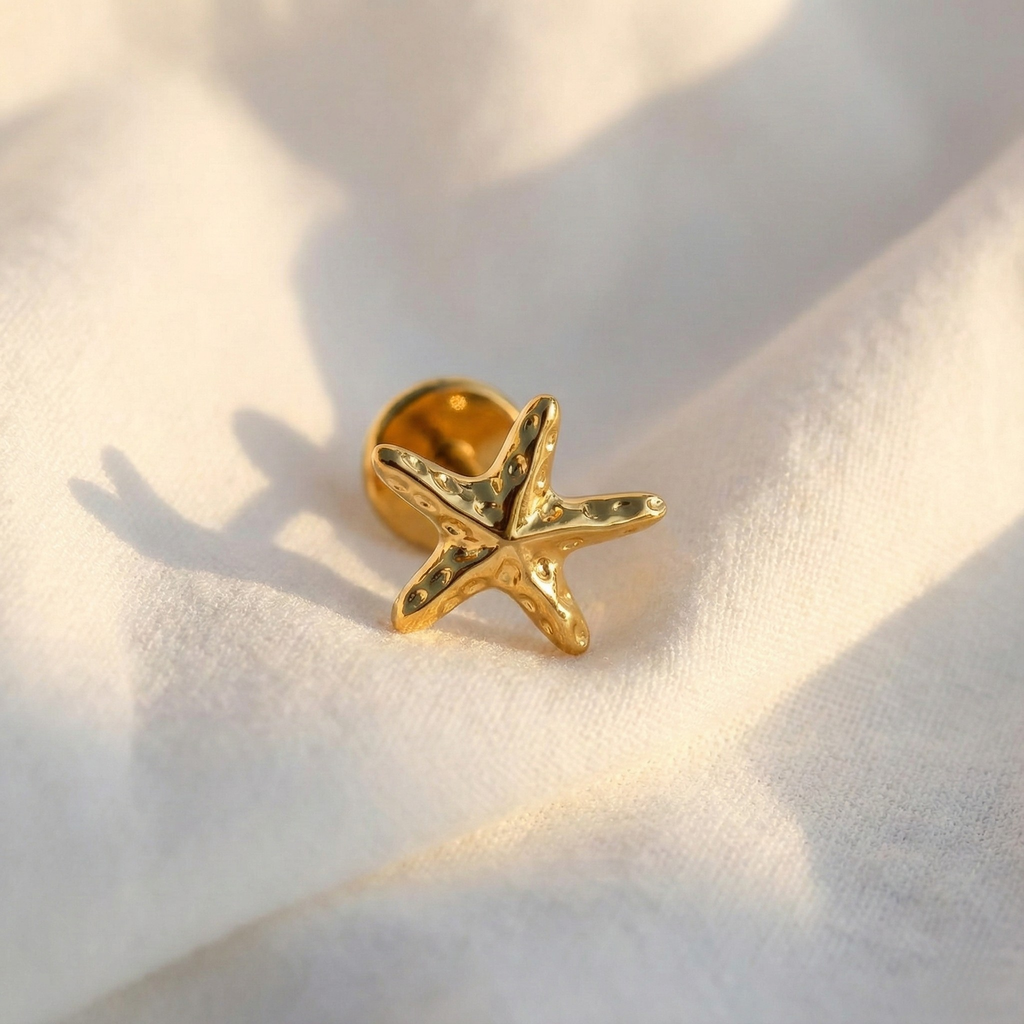 16G Tiny Titanium Starfish Flatback - Summer Cartilage Stud for Helix & Lobe