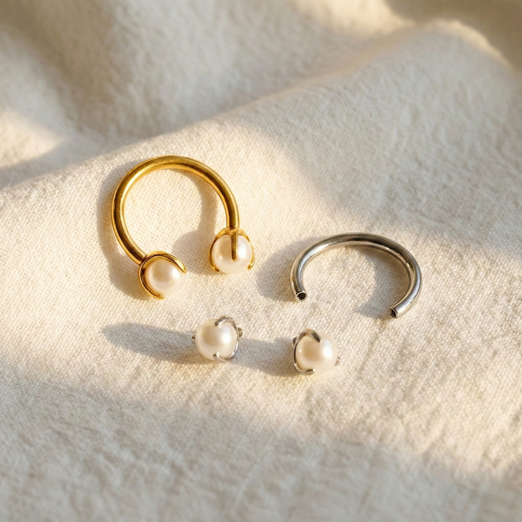 16G Pearl Titanium Horseshoe - Circular Barbell for Septum, Daith & Cartilage