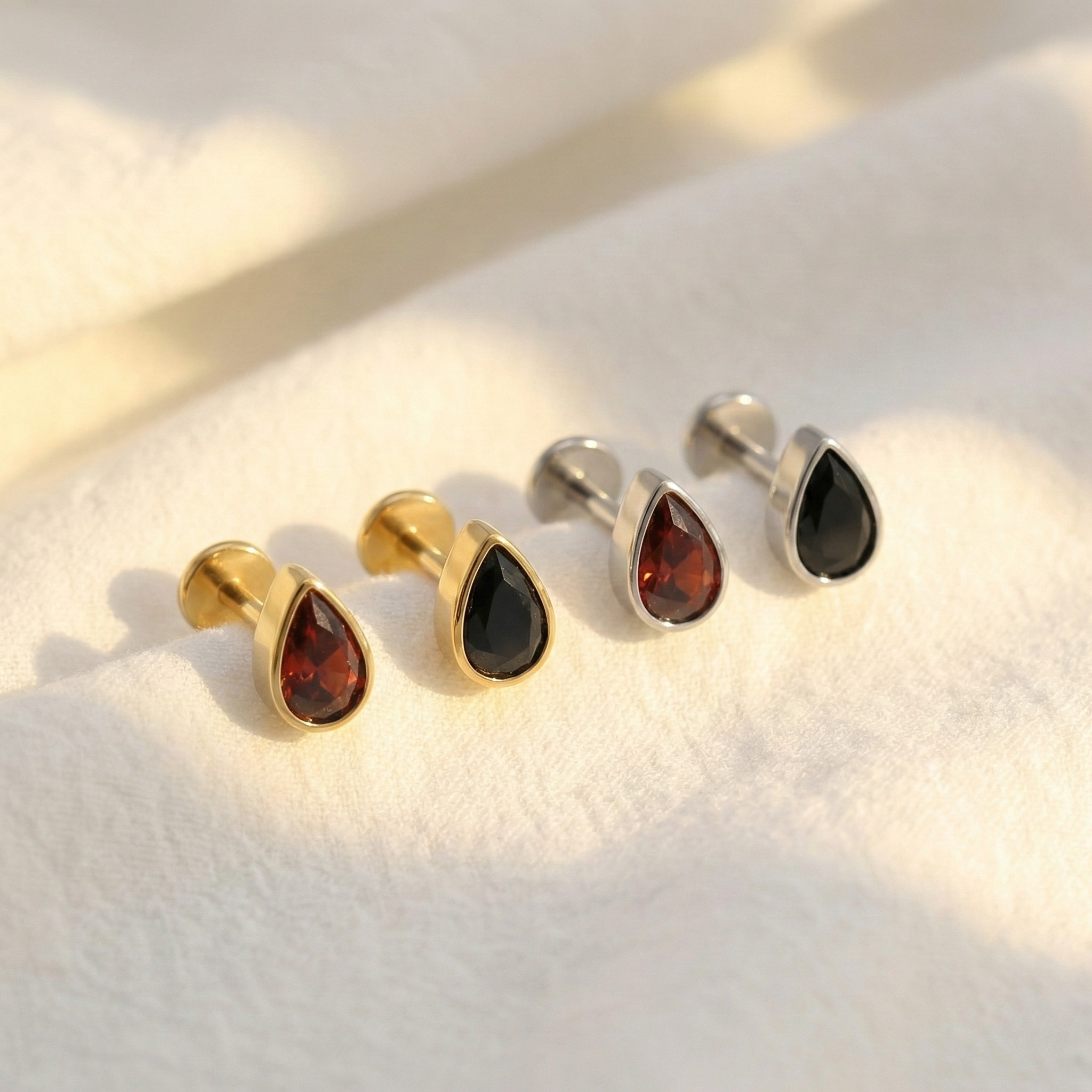 16G Titanium Pear Earring - Red Garnet Helix & Tragus