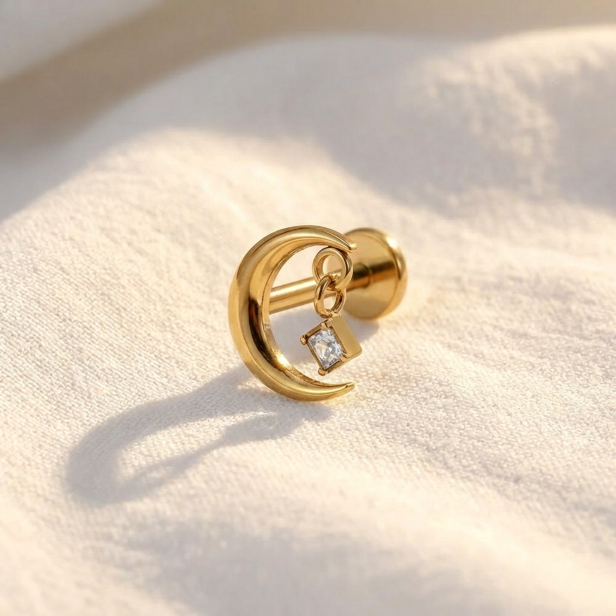 16G Titanium Moon Earring - Dangle Helix & Conch Jewelry