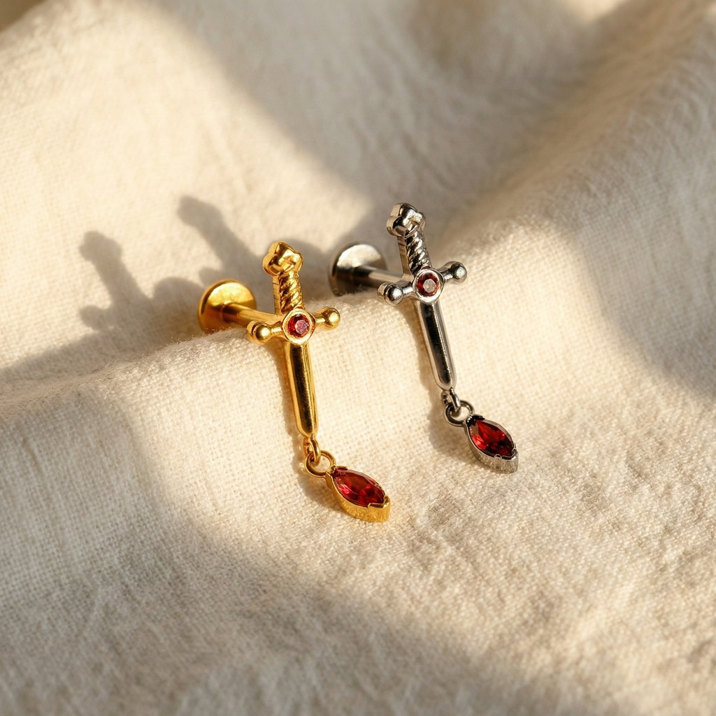 16G Titanium Sword Earring - Dangle Helix & Conch Piercing