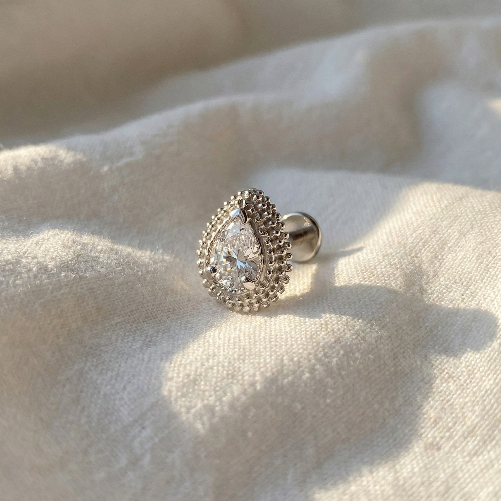 ASTM F136 Titanium Teardrop Opal & CZ Flat Back Stud