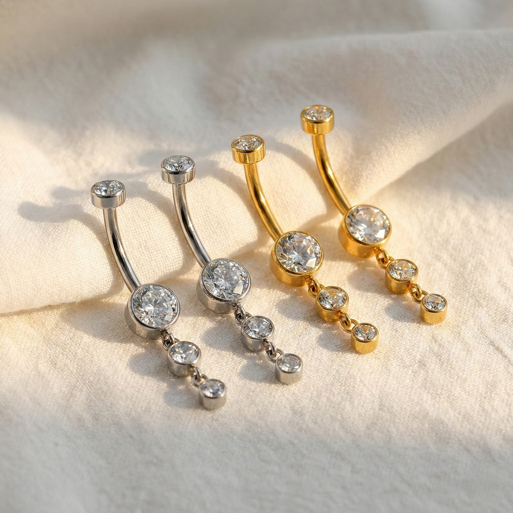 ASTM F136 Titanium Dangle Belly Ring - CZ Drop (14G)