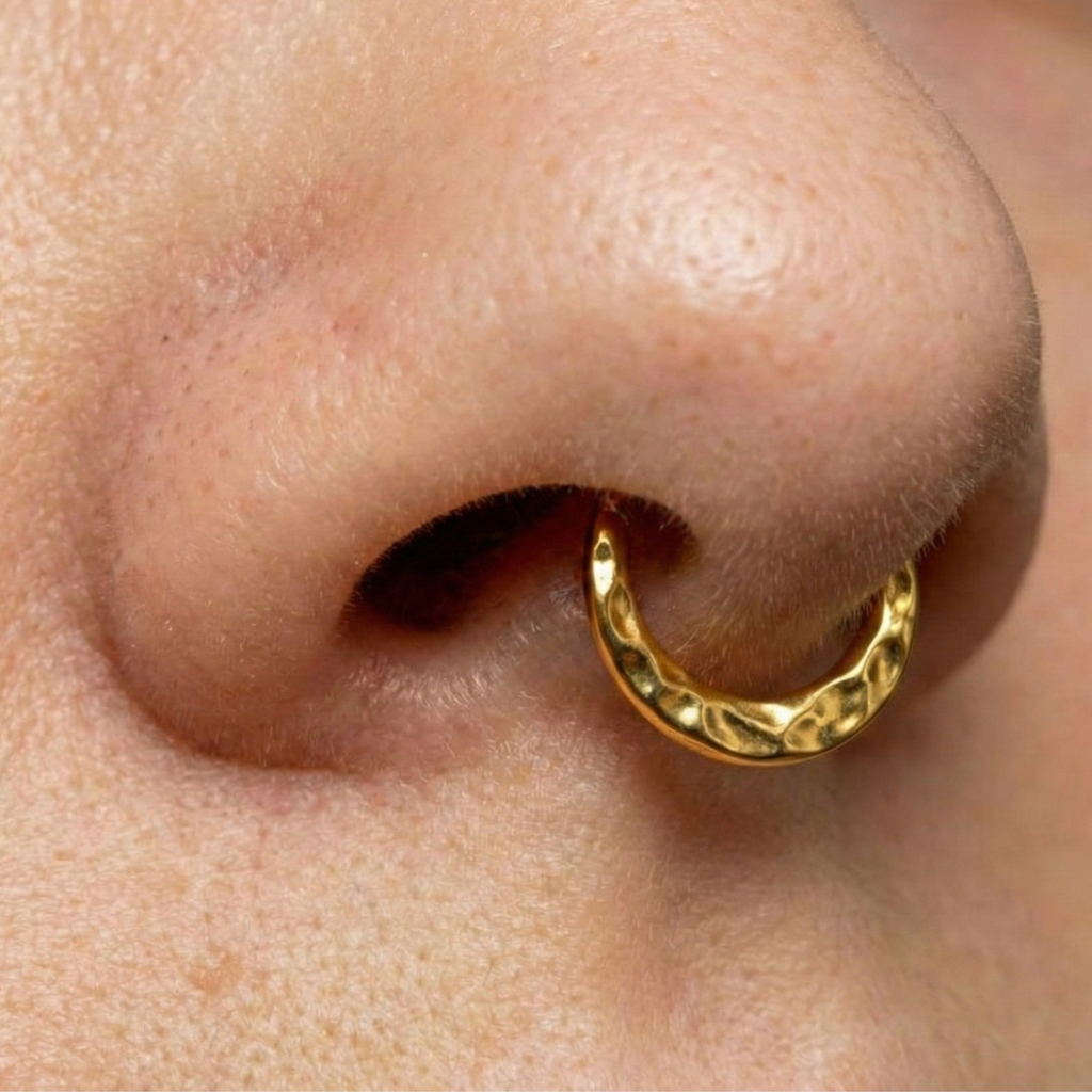 16G Hammered Titanium Clicker Hoop - Textured Hinged Ring for Septum, Daith & Rook