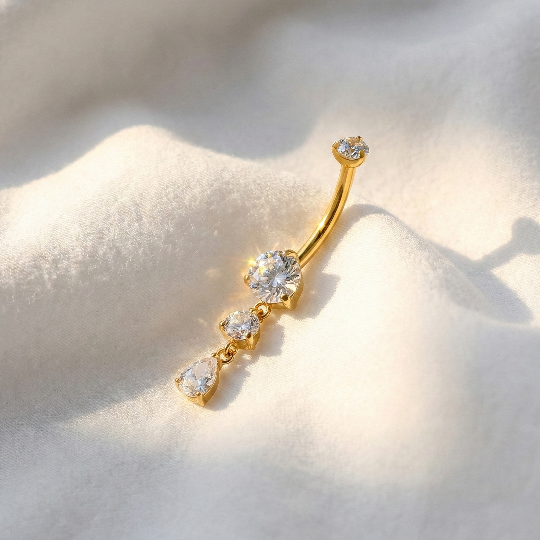 14G Teardrop CZ Dangle Titanium Belly Ring - Sparkly Navel Jewelry ASTM F136