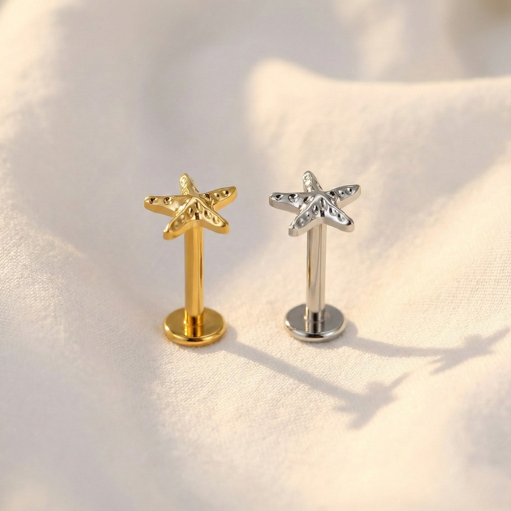 16G Tiny Titanium Starfish Flatback - Summer Cartilage Stud for Helix & Lobe