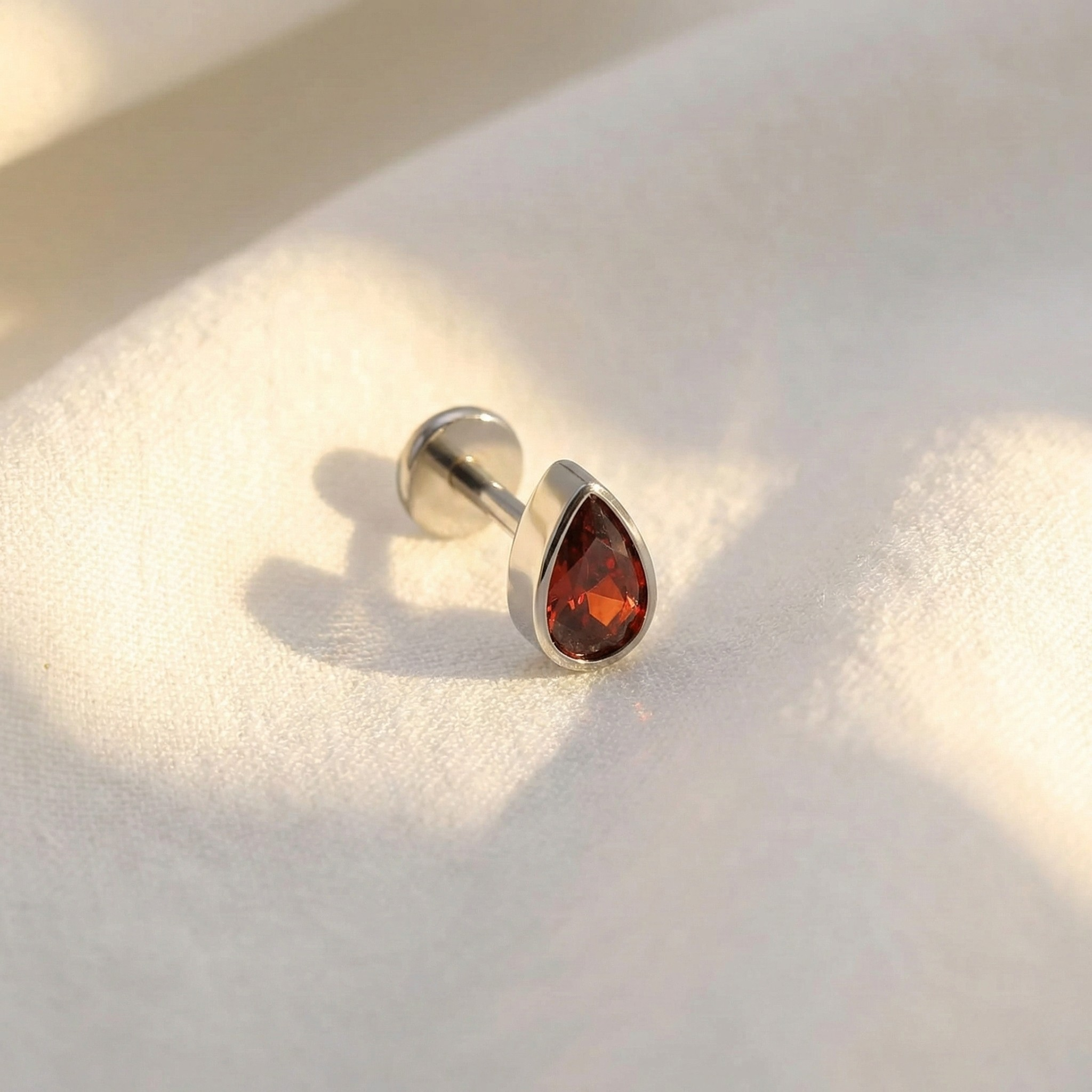 16G Titanium Pear Earring - Red Garnet Helix & Tragus