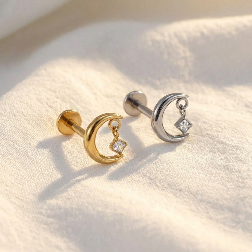 16G Titanium Moon Earring - Dangle Helix & Conch Jewelry