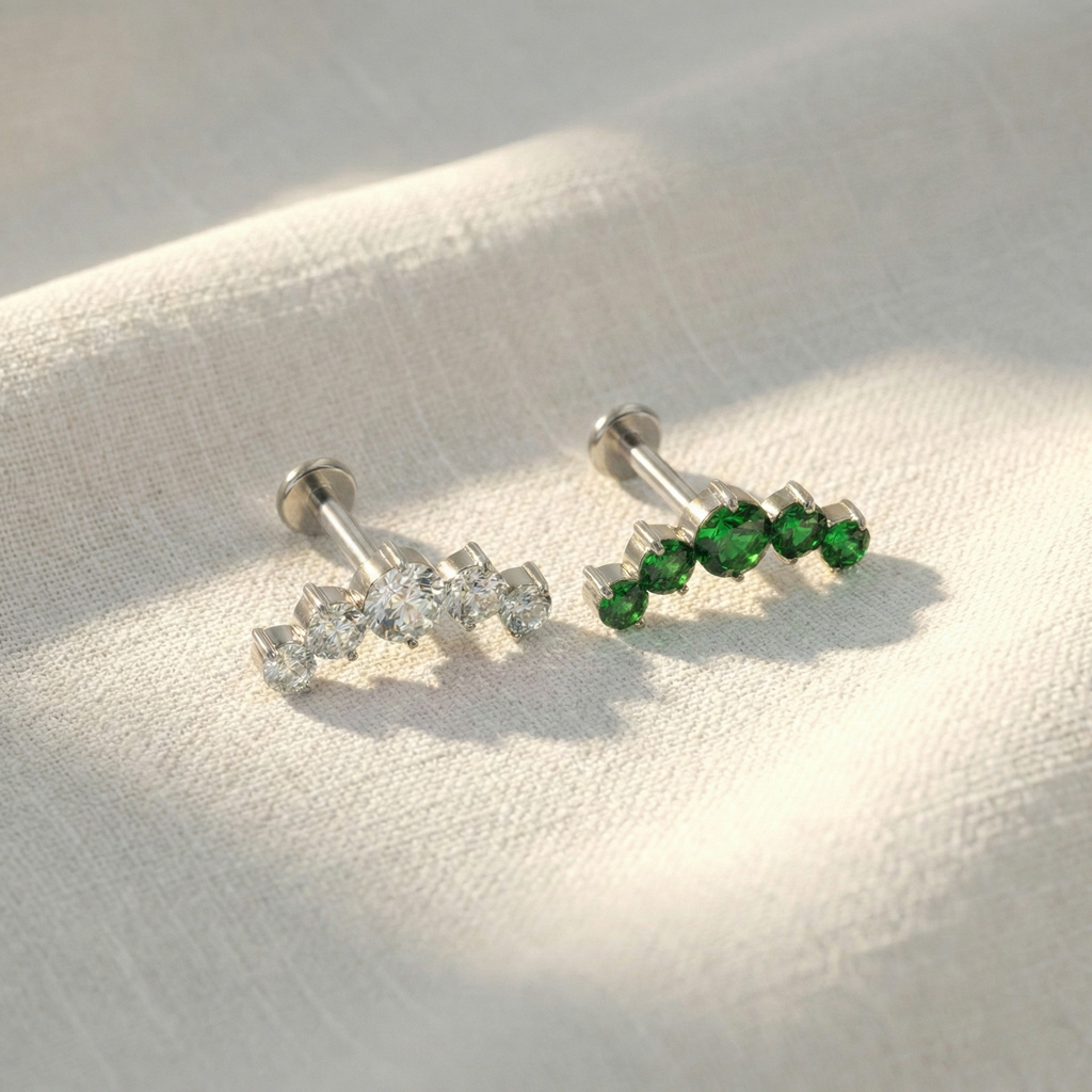 16G Titanium Ear Crawler - Curved CZ Helix & Conch Jewelry