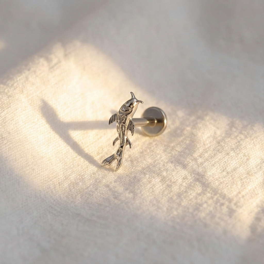 ASTM F136 Titanium Koi Fish Stud (16G) - Flat Back