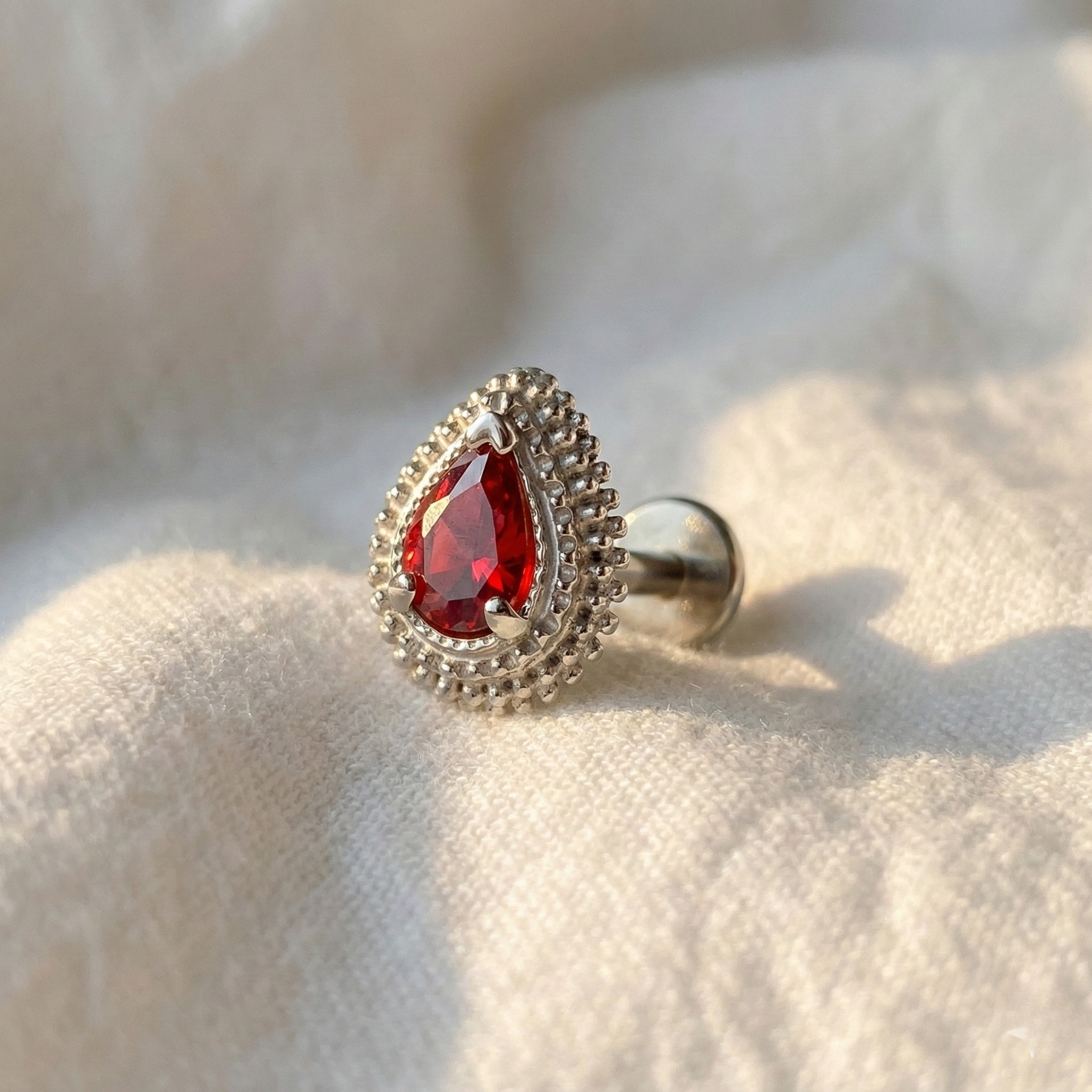 ASTM F136 Titanium Teardrop Opal & CZ Flat Back Stud