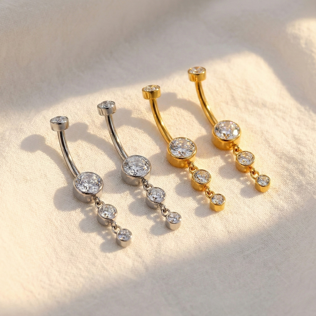 ASTM F136 Titanium Dangle Belly Ring - CZ Drop (14G)