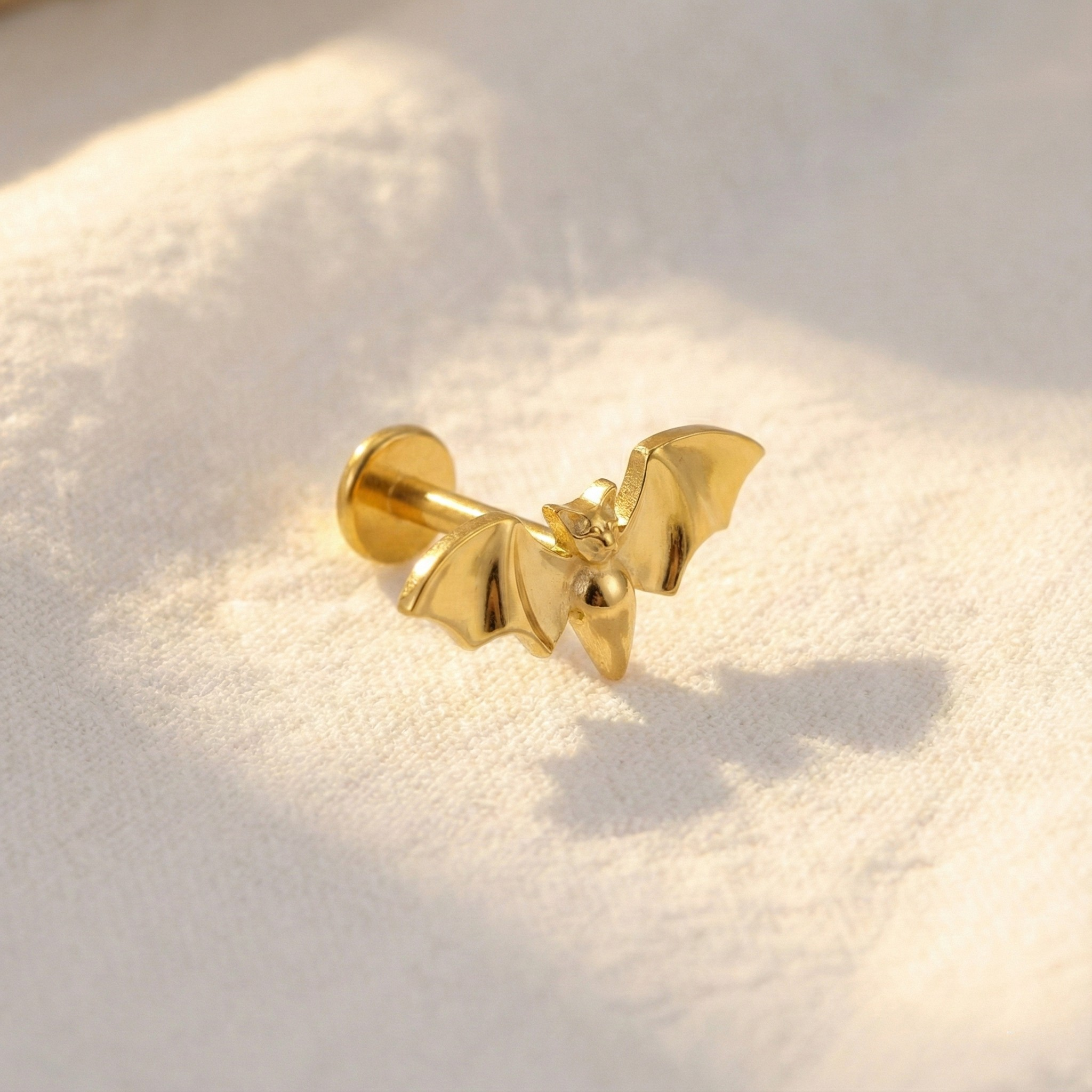 16G Titanium Bat Flatback Stud  Spooky Goth Piercing for Helix, Tragus & Cartilage