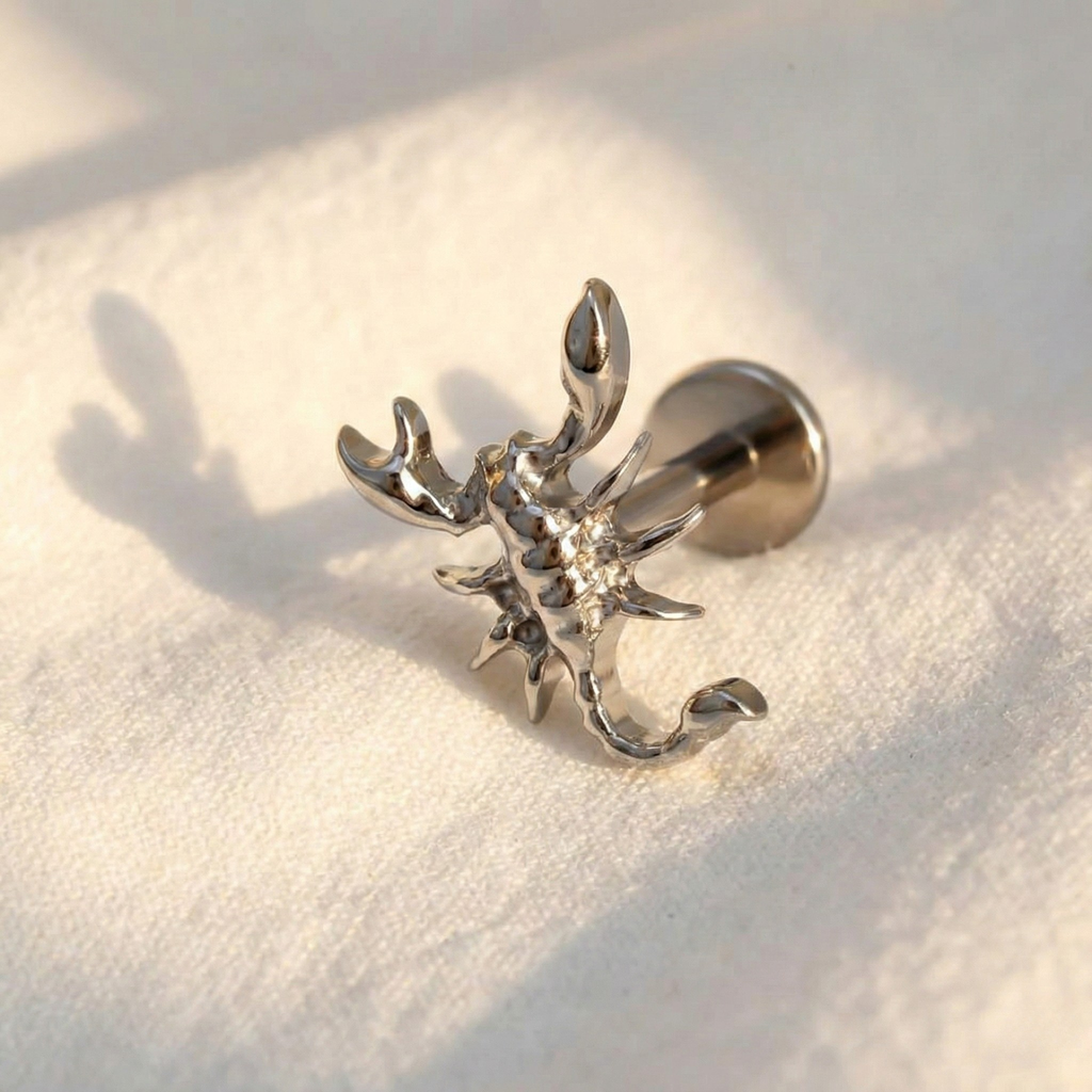 16G Titanium Scorpion Flatback - Scorpio Zodiac Stud for Helix & Tragus