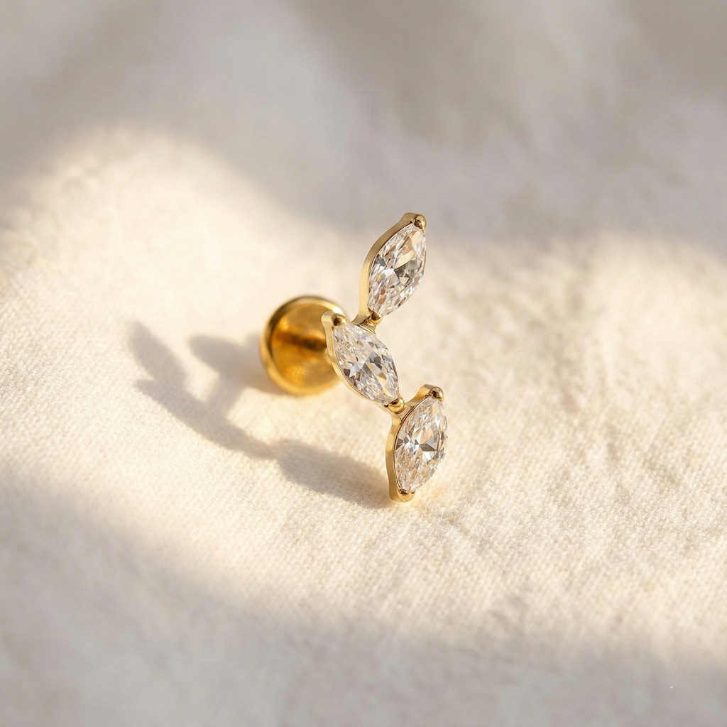 16G Titanium Triple Marquise Fan - CZ Cluster Flatback for Helix, Tragus & Conch