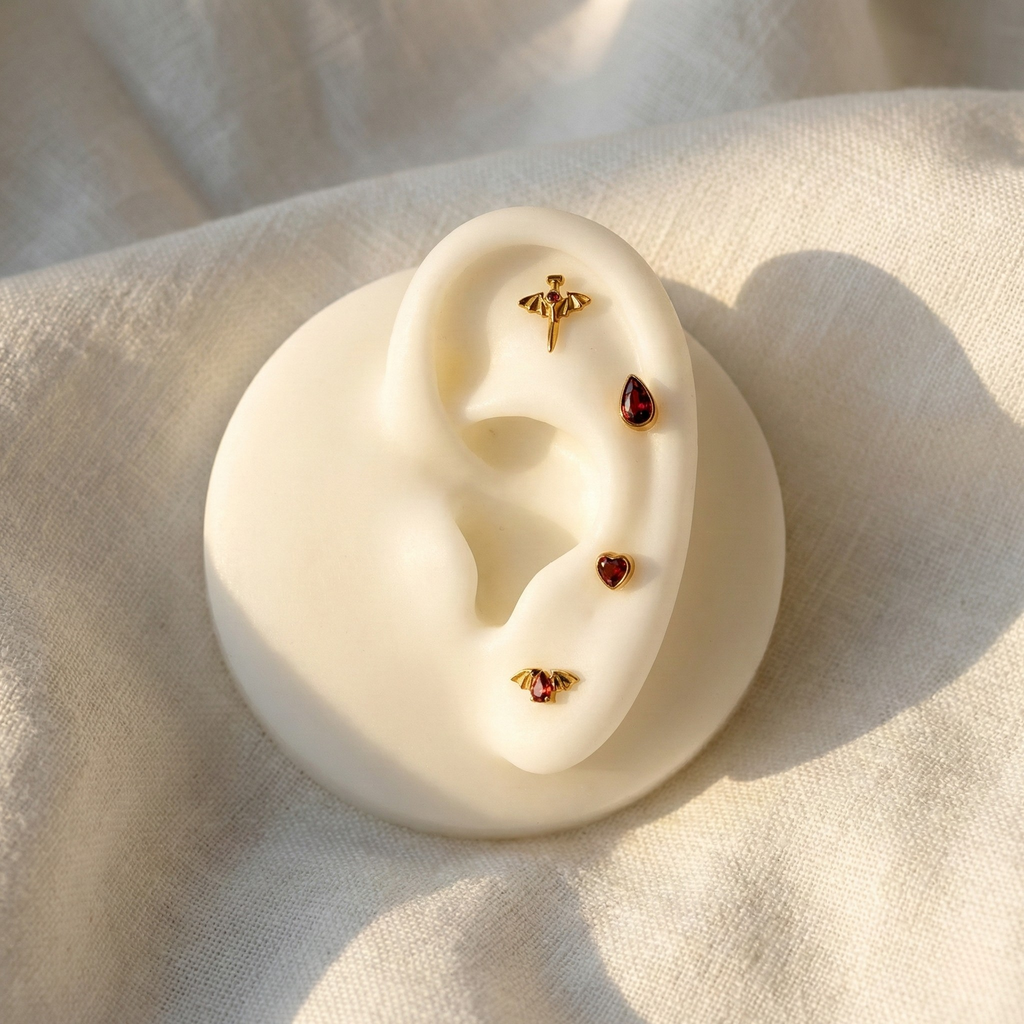 16G Titanium Pear Earring - Red Garnet Helix & Tragus