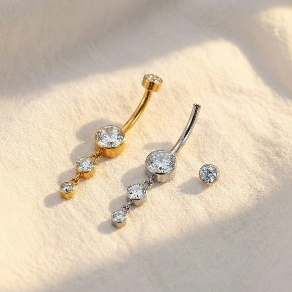 ASTM F136 Titanium Dangle Belly Ring - CZ Drop (14G)