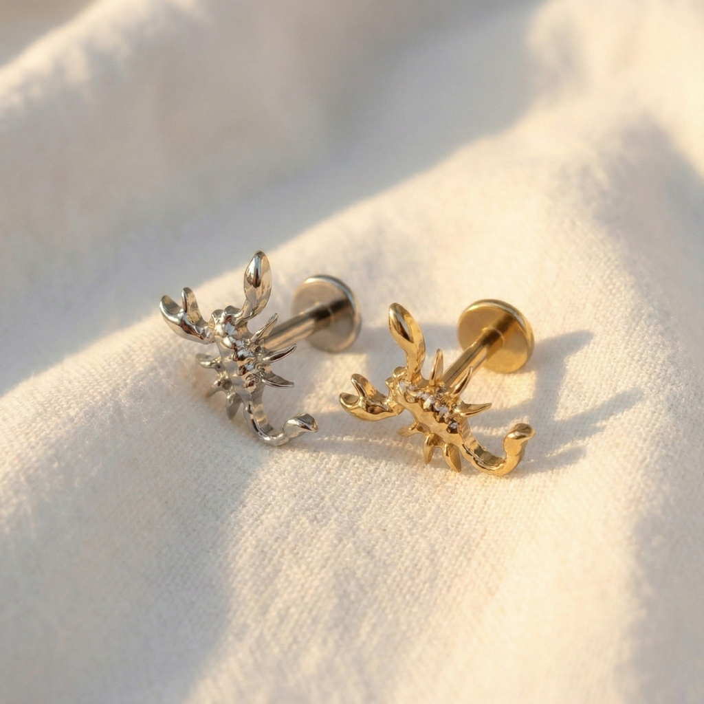16G Titanium Scorpion Flatback - Scorpio Zodiac Stud for Helix & Tragus
