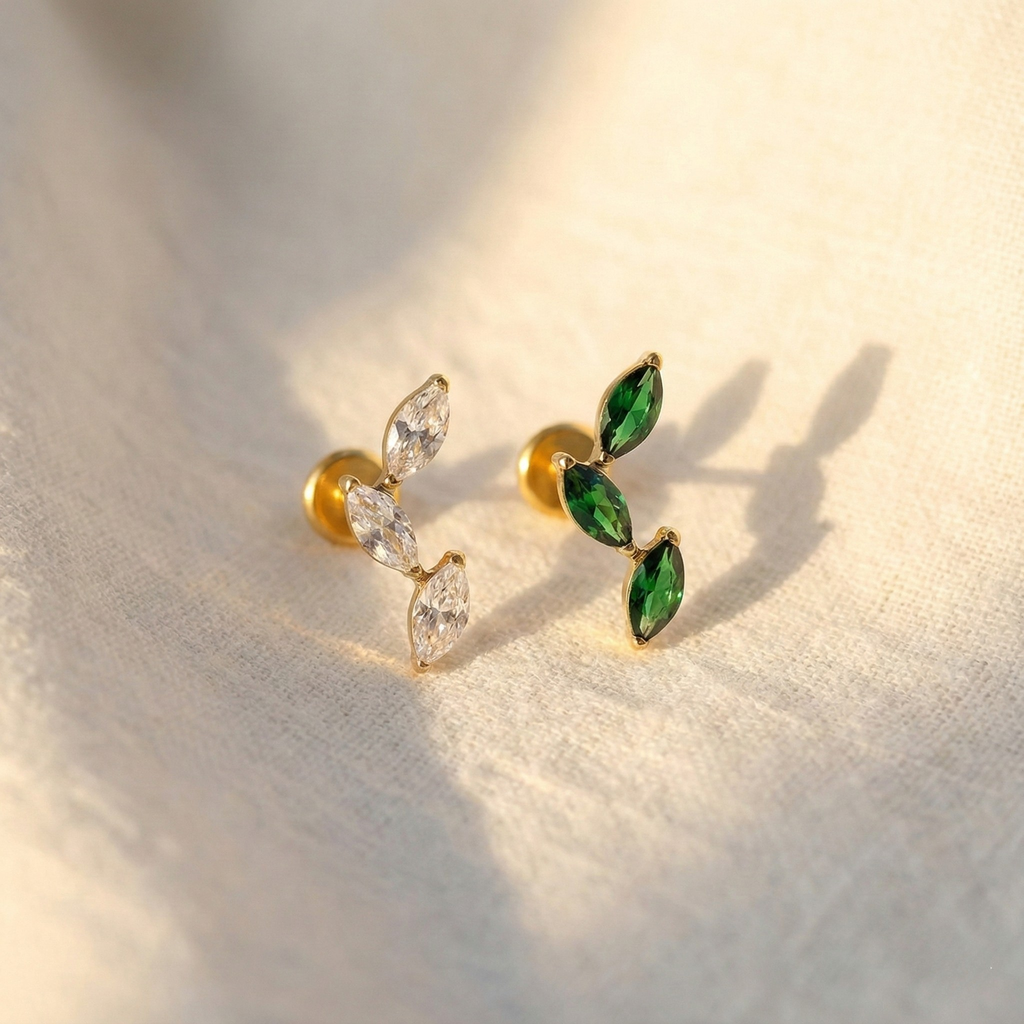 16G Titanium Triple Marquise Fan - CZ Cluster Flatback for Helix, Tragus & Conch