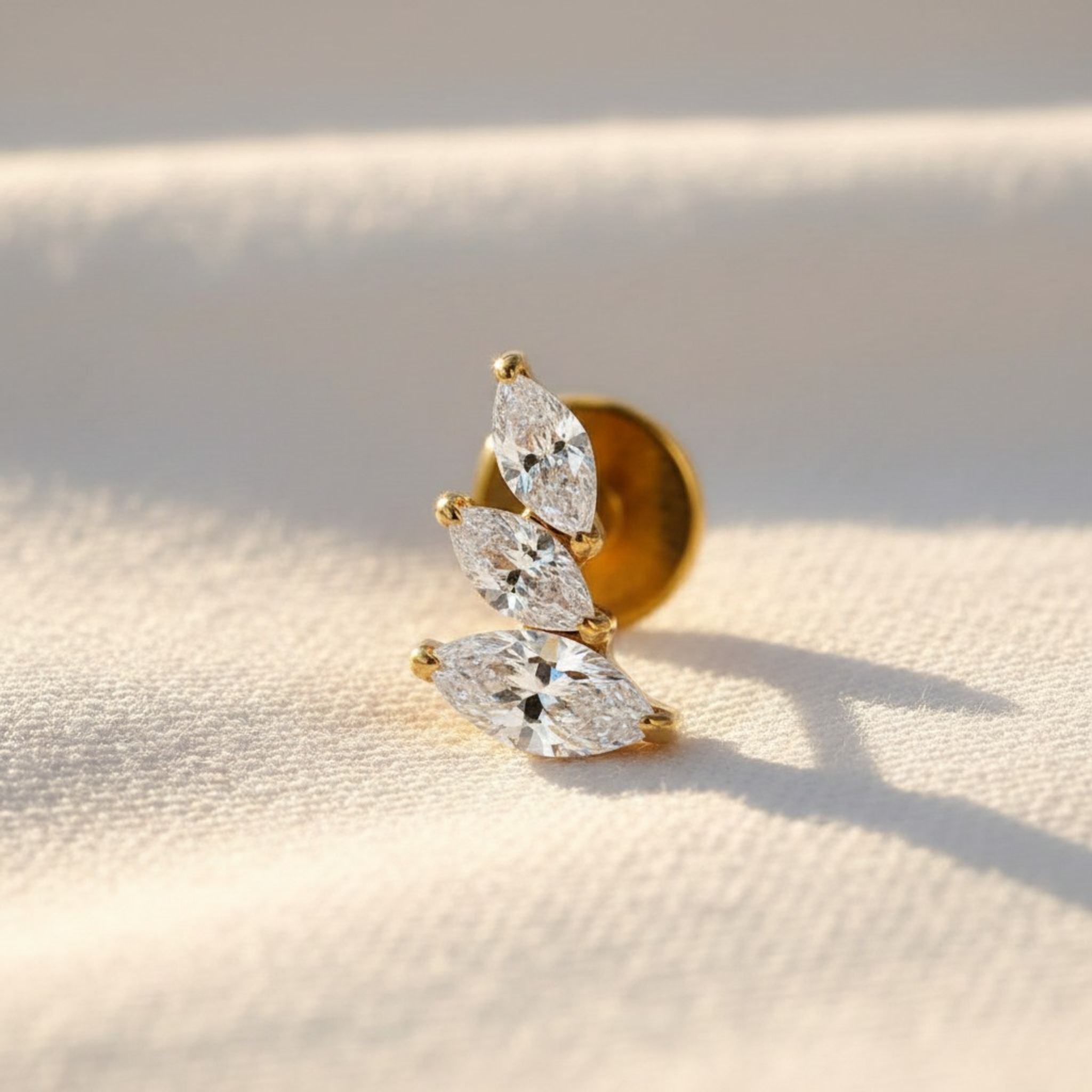 ASTM F136 Titanium Marquise Cluster Stud (16G) - Flat Back