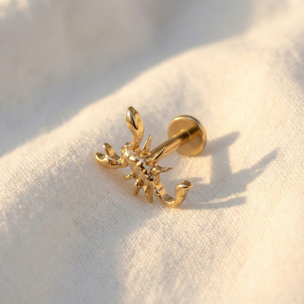16G Titanium Scorpion Flatback - Scorpio Zodiac Stud for Helix & Tragus