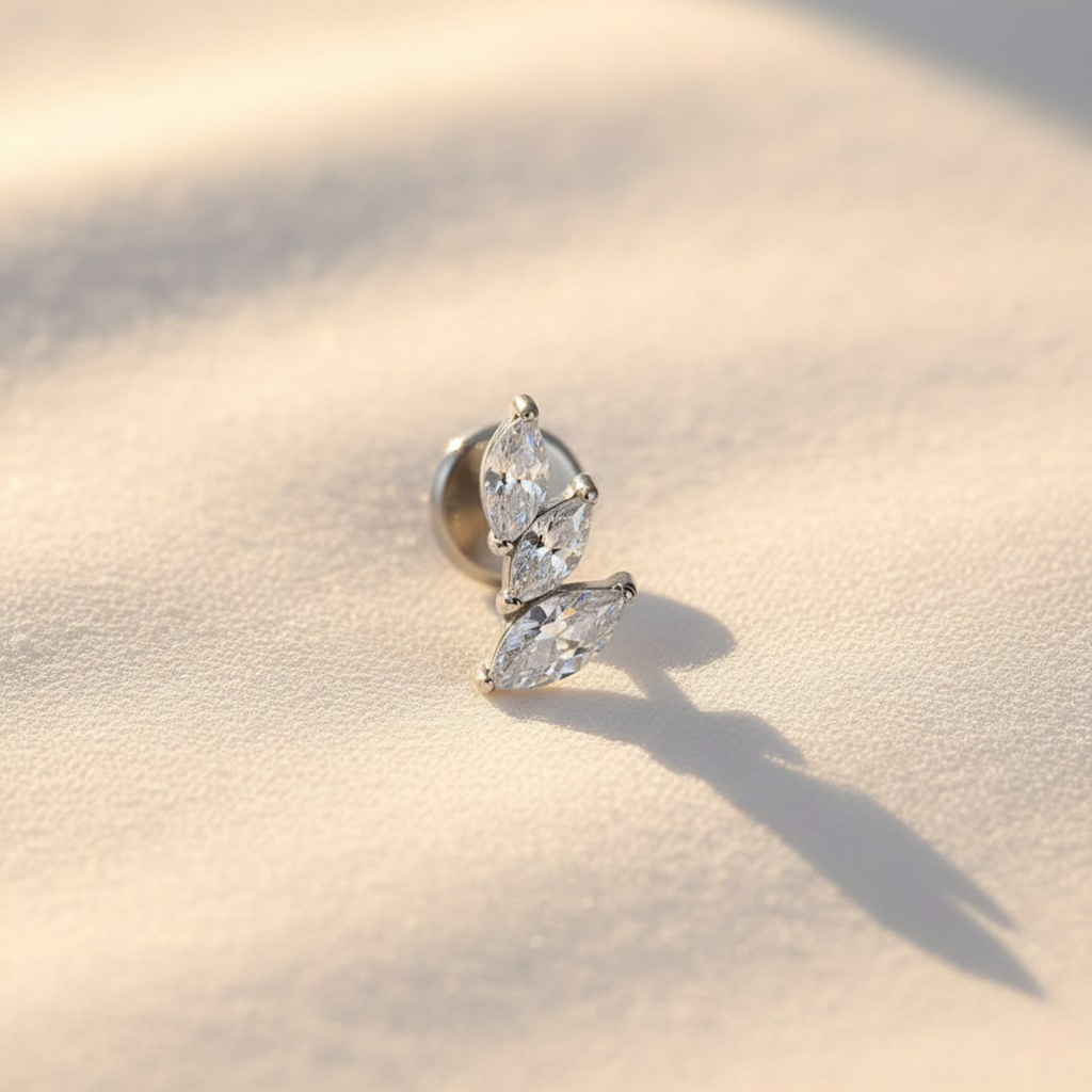 ASTM F136 Titanium Marquise Cluster Stud (16G) - Flat Back