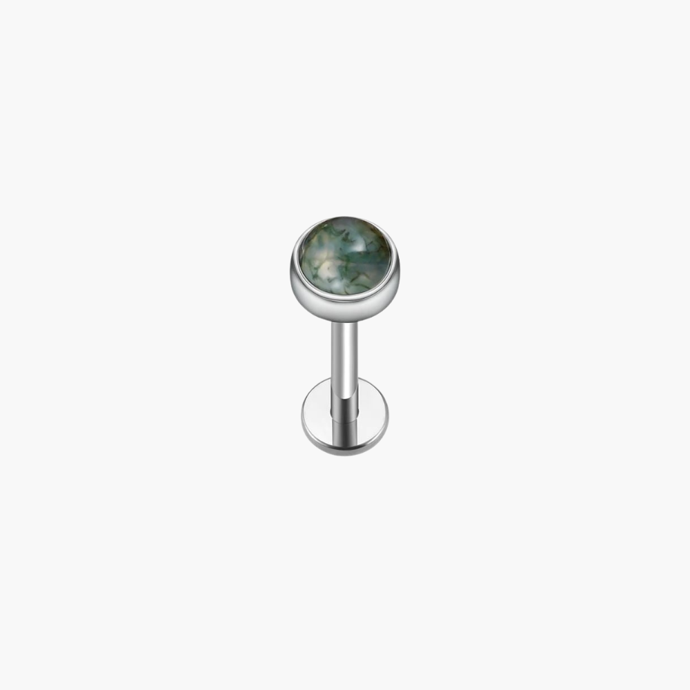 ASTM F136 Titanium Natural Moss Agate Stud (16G)
