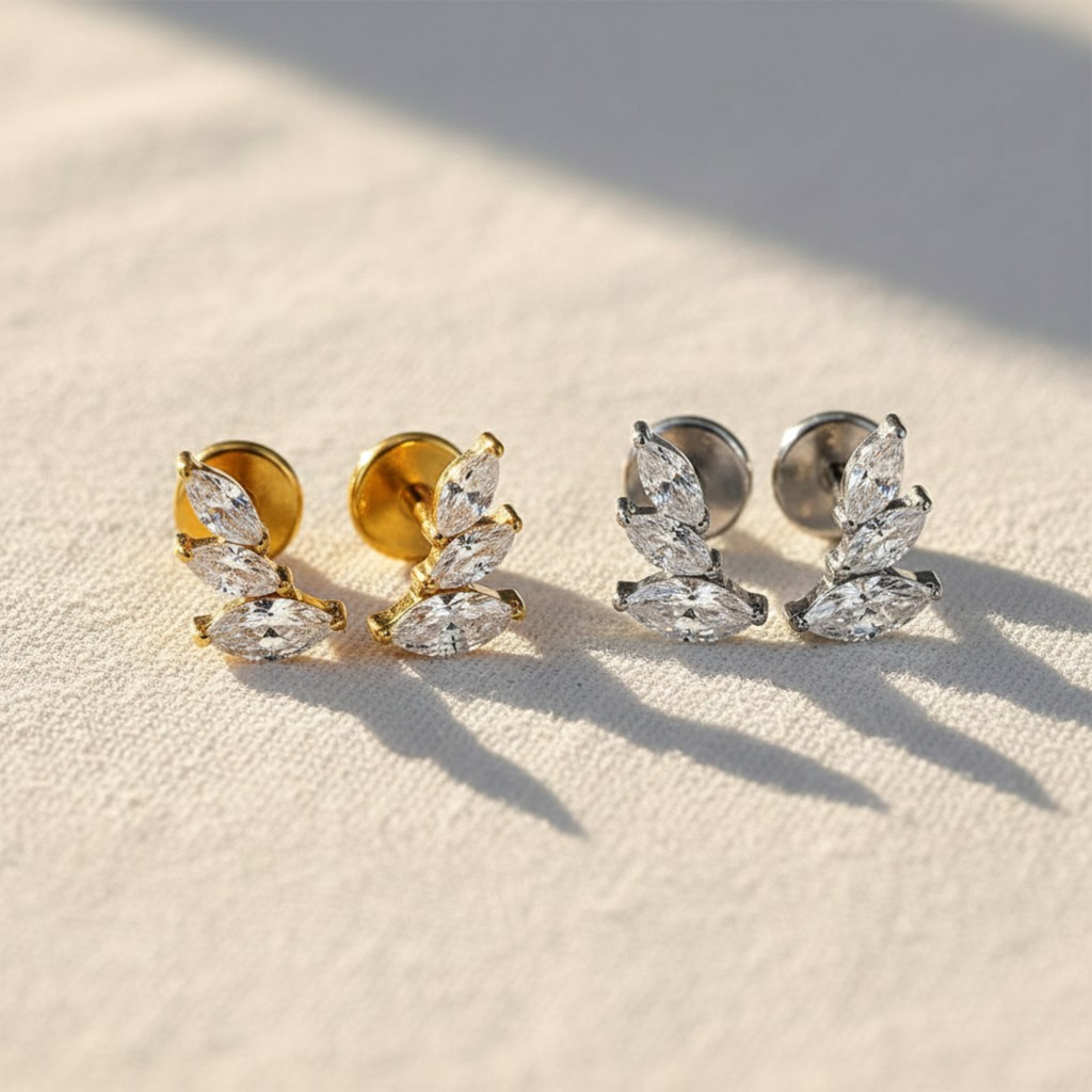 ASTM F136 Titanium Marquise Cluster Stud (16G) - Flat Back