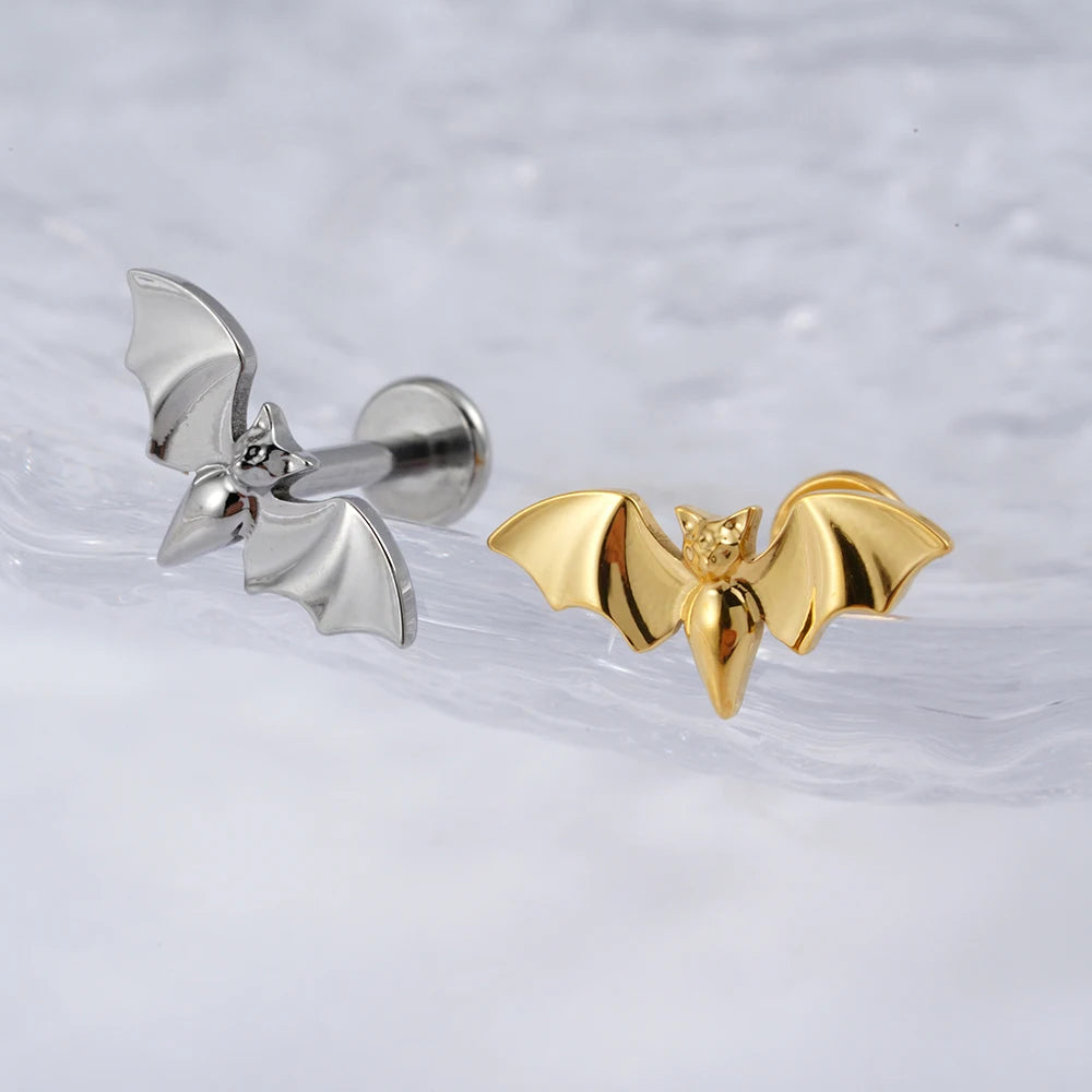 ASTM F136 Titanium 16G Bat Labret Cartilage Tragus Monroe Lip Nose Helix Stud Earring Animal Piercing Jewelry