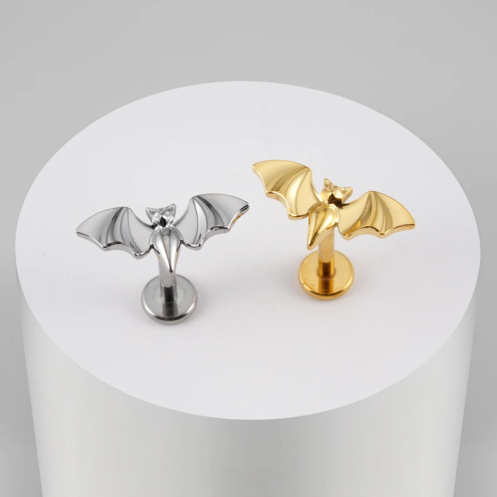 ASTM F136 Titanium 16G Bat Labret Cartilage Tragus Monroe Lip Nose Helix Stud Earring Animal Piercing Jewelry