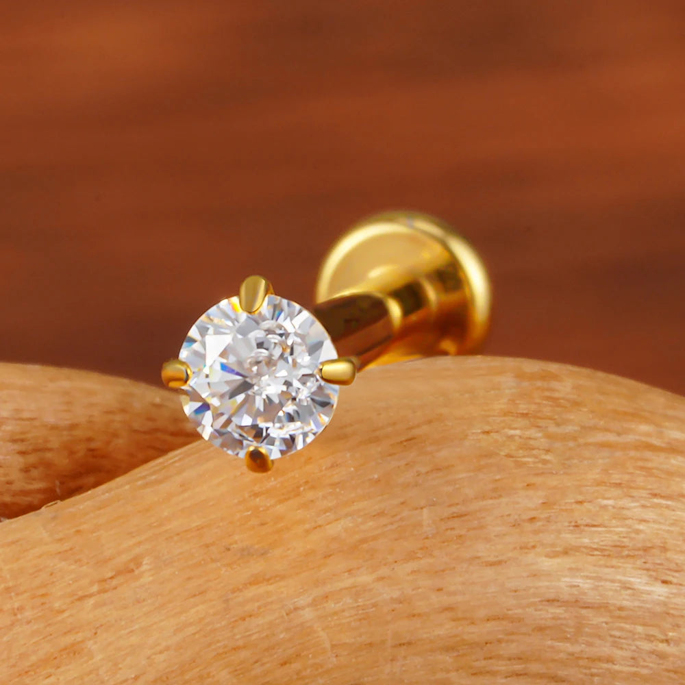 ASTM F136 Titanium 18G/16G Threadless Push Pin Labret Stud CZ Cartilage Earring Helix Tragus Nose Stud Piercing