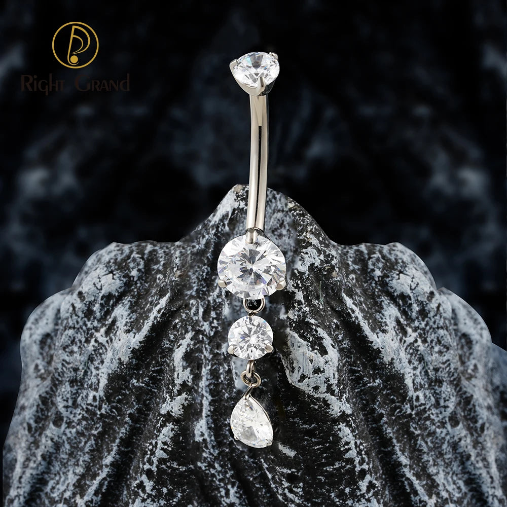 ASTM F136 Titanium 14G Teardrop CZ Dangle Belly Button Navel Ring Dangling CZ Statement Navel Piercing Body Jewelry